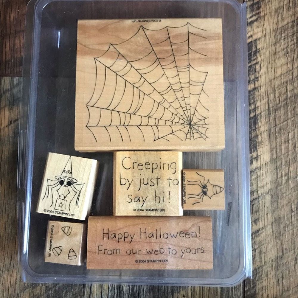 Stampin’ Up! Web Wishes set of 6 rubber stamps mounted card making Halloween